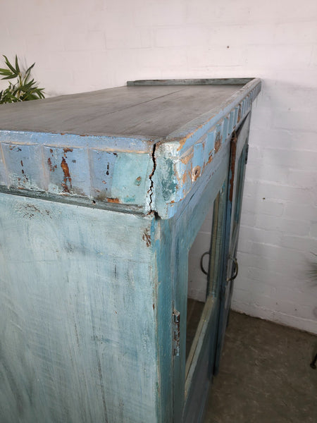 Vintage Reclaimed Indian Glazed Wooden Free Standing Kitchen Drinks Cabinet