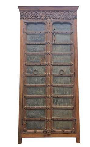 Vintage Reclaimed Indian Solid Wooden Armoire Linen Cupboard Wardrobe