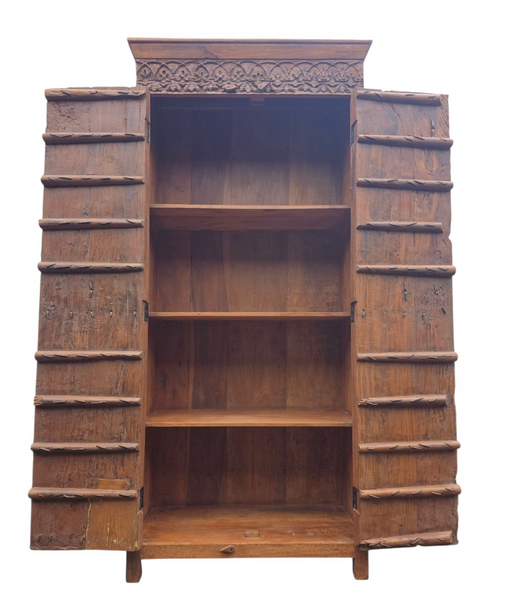 Vintage Reclaimed Indian Solid Wooden Armoire Linen Cupboard Wardrobe