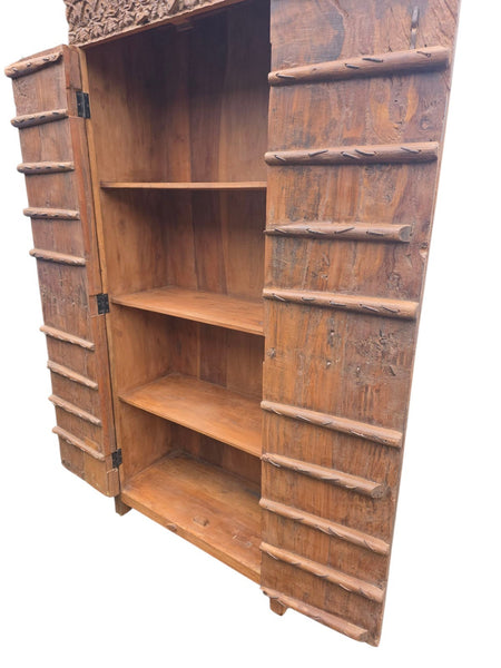Vintage Reclaimed Indian Solid Wooden Armoire Linen Cupboard Wardrobe