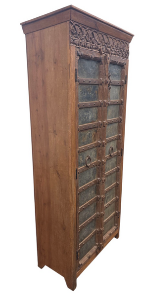 Vintage Reclaimed Indian Solid Wooden Armoire Linen Cupboard Wardrobe