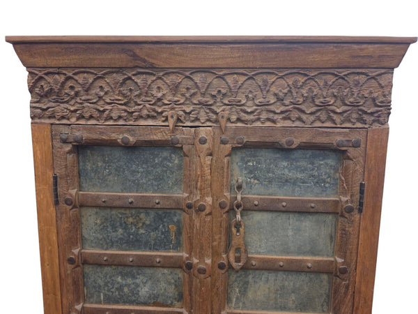 Vintage Reclaimed Indian Solid Wooden Armoire Linen Cupboard Wardrobe