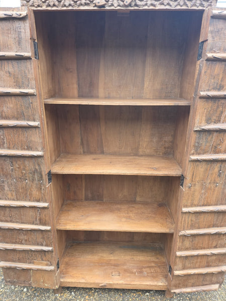 Vintage Reclaimed Indian Solid Wooden Armoire Linen Cupboard Wardrobe