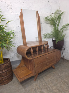 Vintage Small Indian Colonial Teak Dressing Table Drawers Hallway Console Table Mirror