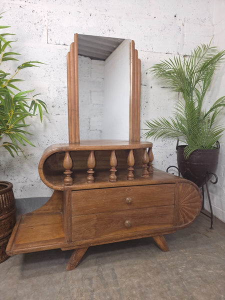 Vintage Small Indian Colonial Teak Dressing Table Drawers Hallway Console Table Mirror