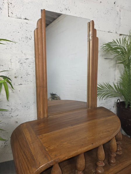 Vintage Small Indian Colonial Teak Dressing Table Drawers Hallway Console Table Mirror