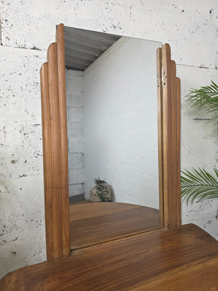 Vintage Small Indian Colonial Teak Dressing Table Drawers Hallway Console Table Mirror