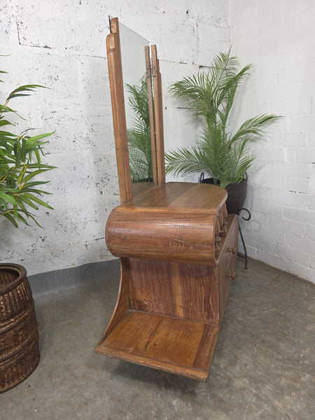 Vintage Small Indian Colonial Teak Dressing Table Drawers Hallway Console Table Mirror