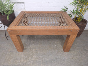 Vintage Reclaimed Indian Solid Wooden Iron Lattice Coffee Side Garden Table