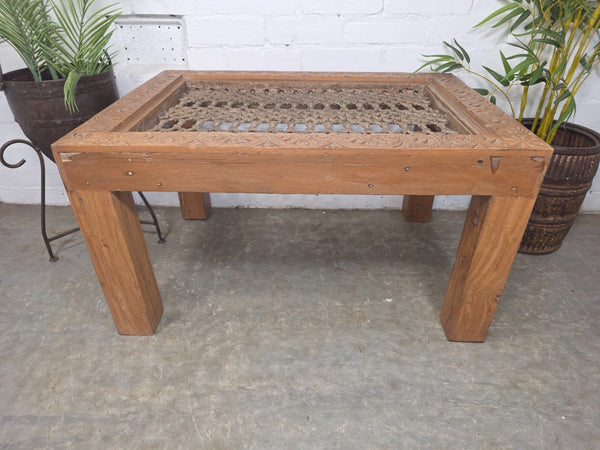 Vintage Reclaimed Indian Solid Wooden Iron Lattice Coffee Side Garden Table
