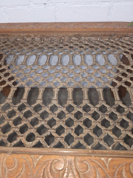Vintage Reclaimed Indian Solid Wooden Iron Lattice Coffee Side Garden Table