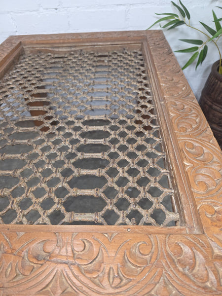 Vintage Reclaimed Indian Solid Wooden Iron Lattice Coffee Side Garden Table