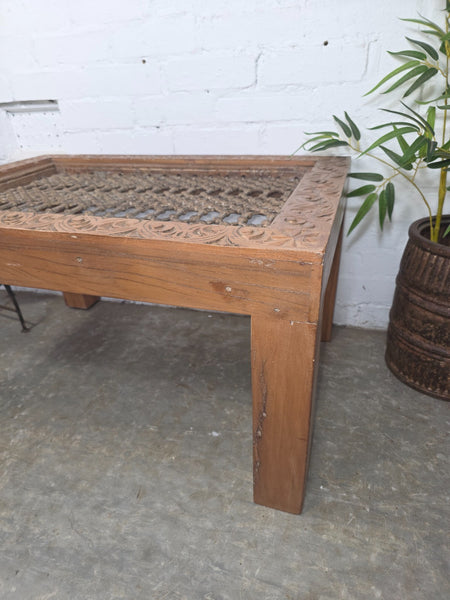 Vintage Reclaimed Indian Solid Wooden Iron Lattice Coffee Side Garden Table