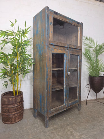 Vintage Reclaimed Indian Glazed Wooden Free Standing Kitchen Drinks Cabinet