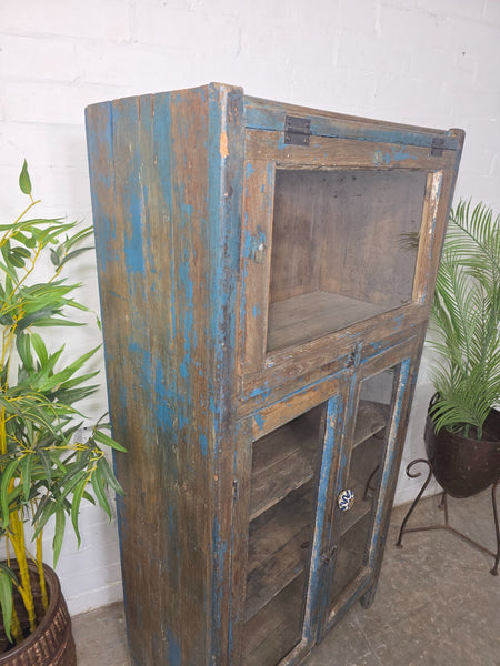 Vintage Reclaimed Indian Glazed Wooden Free Standing Kitchen Drinks Cabinet