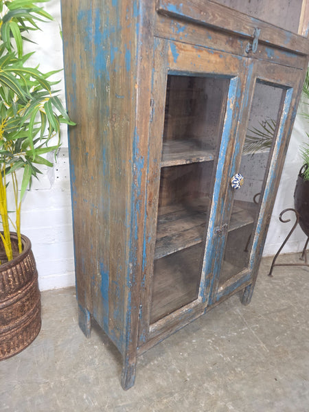 Vintage Reclaimed Indian Glazed Wooden Free Standing Kitchen Drinks Cabinet