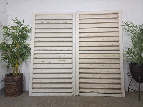 Pair Large Vintage Rustic French White Wooden Window Shutters Saloon Doors