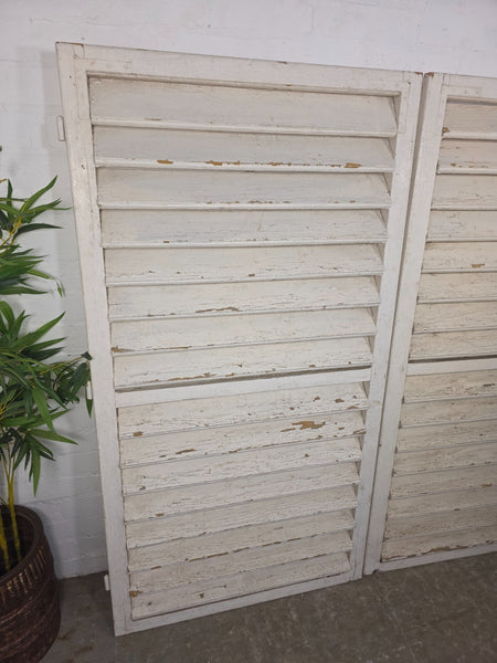 Pair Large Vintage Rustic French White Wooden Window Shutters Saloon Doors