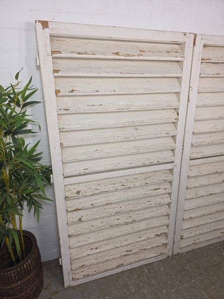 Pair Large Vintage Rustic French White Wooden Window Shutters Saloon Doors