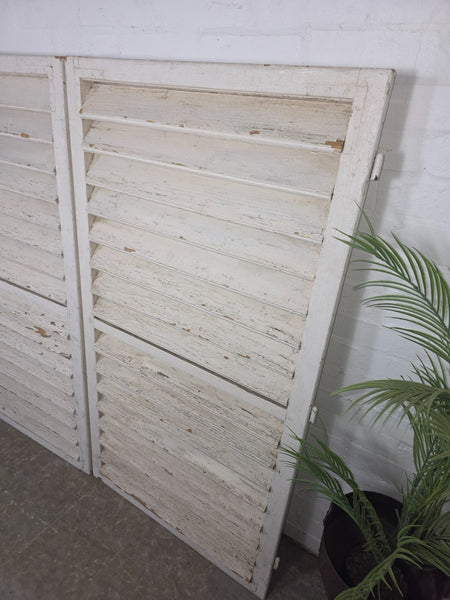 Pair Large Vintage Rustic French White Wooden Window Shutters Saloon Doors