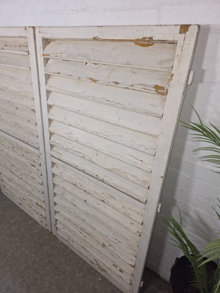 Pair Large Vintage Rustic French White Wooden Window Shutters Saloon Doors