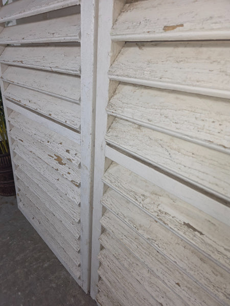 Pair Large Vintage Rustic French White Wooden Window Shutters Saloon Doors