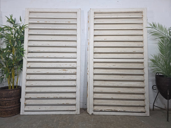 Pair Large Vintage Rustic French White Wooden Window Shutters Saloon Doors