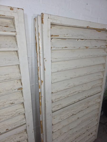Pair Large Vintage Rustic French White Wooden Window Shutters Saloon Doors