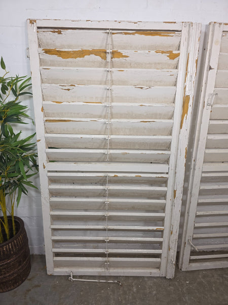 Pair Large Vintage Rustic French White Wooden Window Shutters Saloon Doors