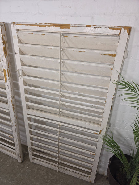 Pair Large Vintage Rustic French White Wooden Window Shutters Saloon Doors