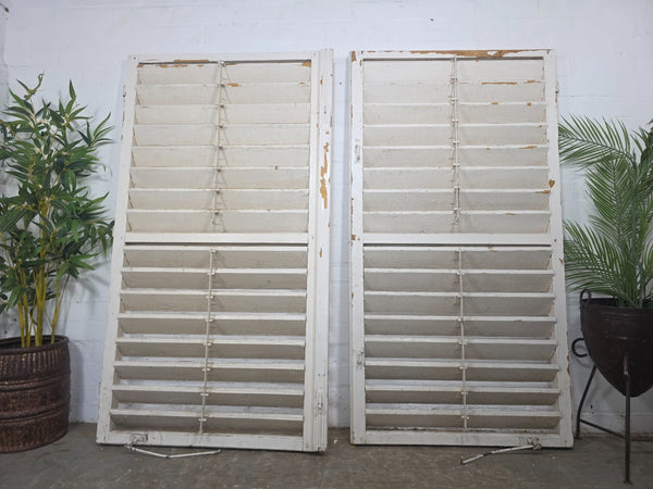 Pair Large Vintage Rustic French White Wooden Window Shutters Saloon Doors