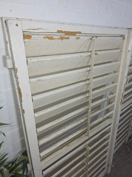 Pair Large Vintage Rustic French White Wooden Window Shutters Saloon Doors