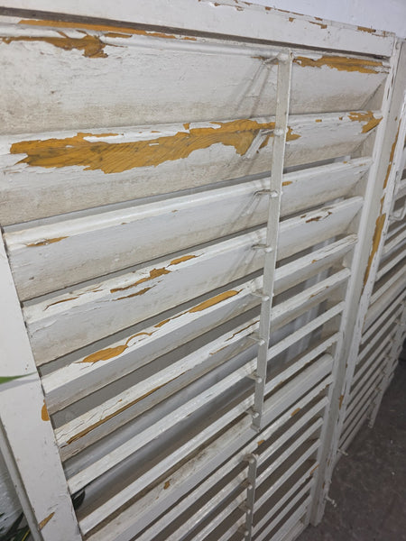Pair Large Vintage Rustic French White Wooden Window Shutters Saloon Doors
