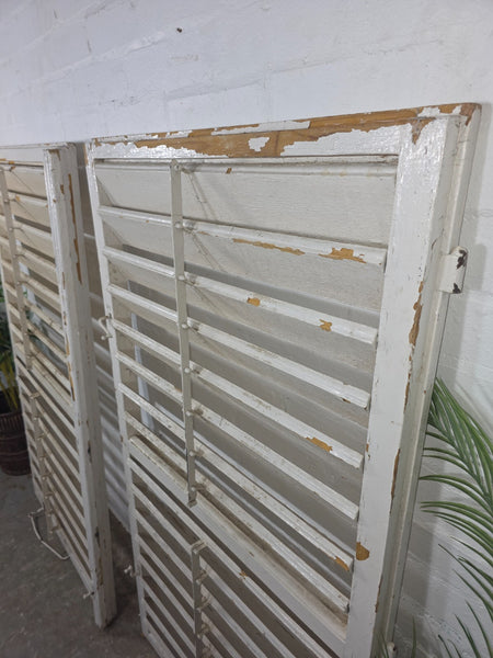 Pair Large Vintage Rustic French White Wooden Window Shutters Saloon Doors