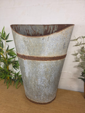 Vintage French Galvanised Grape Picking Hod Garden Display Planter Vineyard