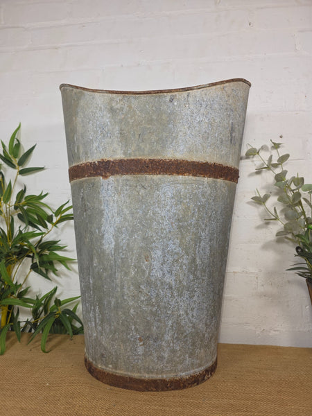 Vintage French Galvanised Grape Picking Hod Garden Display Planter Vineyard