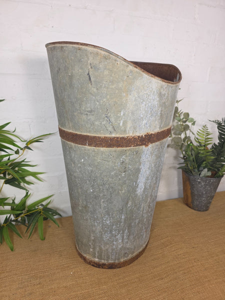 Vintage French Galvanised Grape Picking Hod Garden Display Planter Vineyard