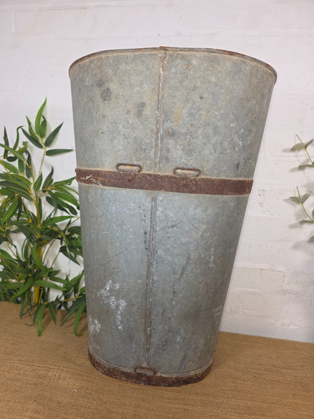 Vintage French Galvanised Grape Picking Hod Garden Display Planter Vineyard