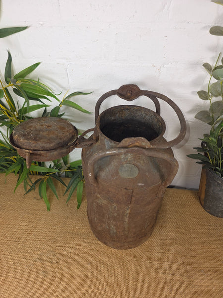 Vintage Rustic French Small Metal Iron Milk Churn Garden Planter Wedding Prop