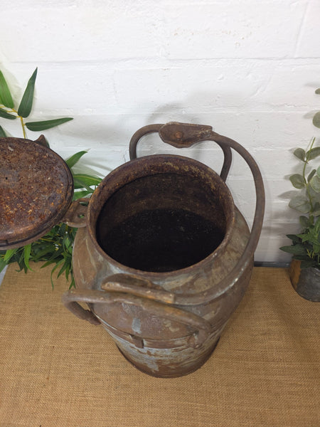 Vintage Rustic French Small Metal Iron Milk Churn Garden Planter Wedding Prop