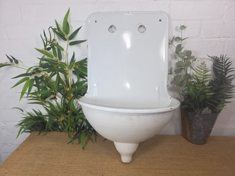 Old Vintage European French Enamel Metal Garden Water Fountain Wall Sink Planter