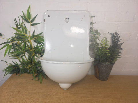 Old Vintage European French Enamel Metal Garden Water Fountain Wall Sink Planter