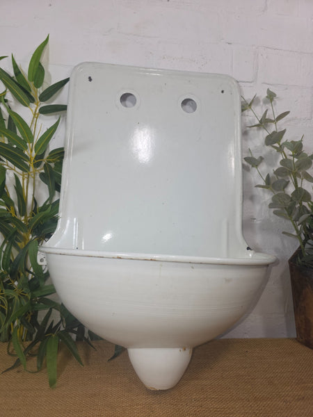 Old Vintage European French Enamel Metal Garden Water Fountain Wall Sink Planter