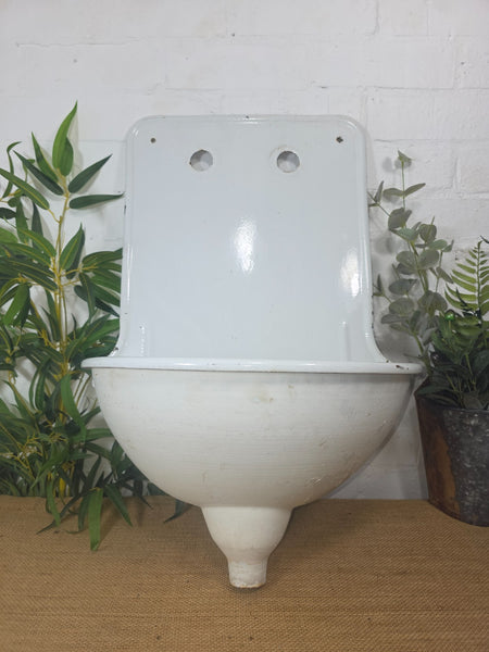 Old Vintage European French Enamel Metal Garden Water Fountain Wall Sink Planter