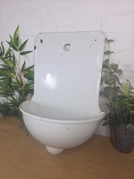 Old Vintage European French Enamel Metal Garden Water Fountain Wall Sink Planter