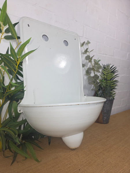 Old Vintage European French Enamel Metal Garden Water Fountain Wall Sink Planter