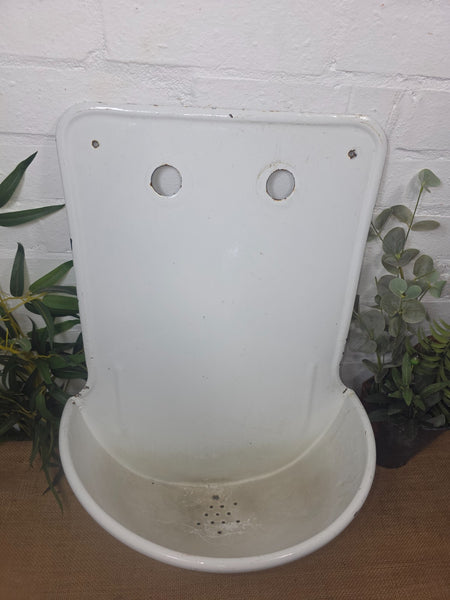 Old Vintage European French Enamel Metal Garden Water Fountain Wall Sink Planter