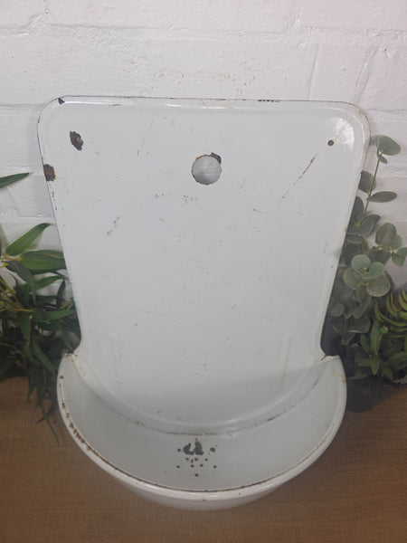 Old Vintage European French Enamel Metal Garden Water Fountain Wall Sink Planter