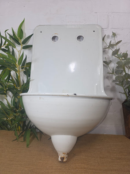 Old Vintage European French Enamel Metal Garden Water Fountain Wall Sink Planter