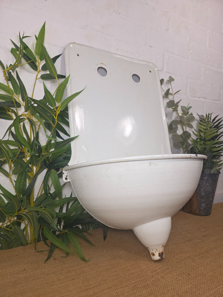 Old Vintage European French Enamel Metal Garden Water Fountain Wall Sink Planter